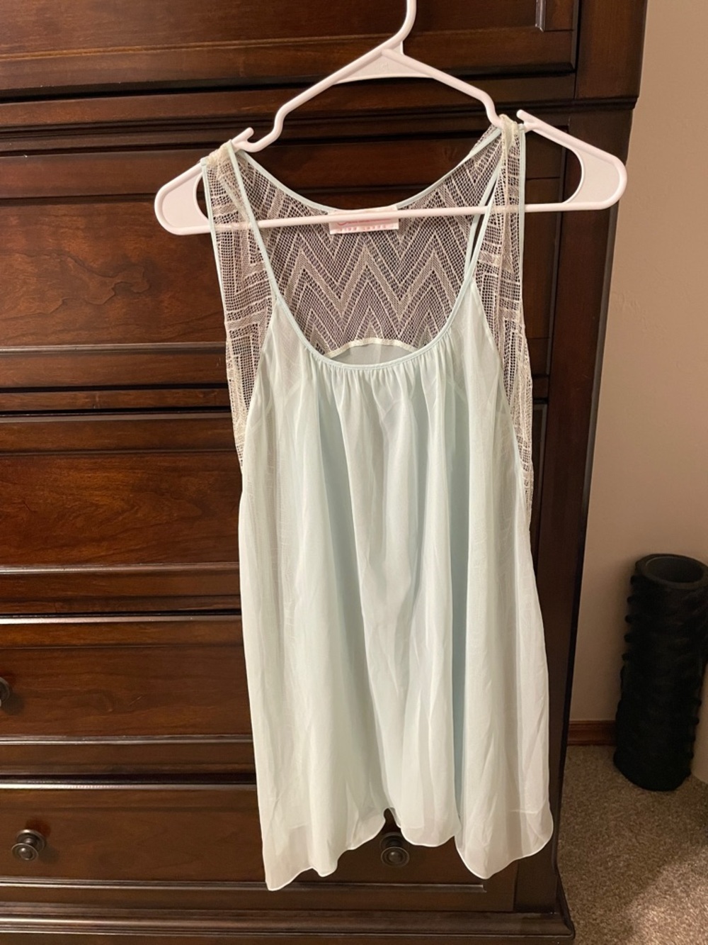 Oscar de la Renta Pink Label Light Mint Lace-Back Nightgown